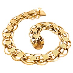 Crown Wirework Charm Bracelet 14K Yellow Gold Handmade Estate Heart Clasp Button