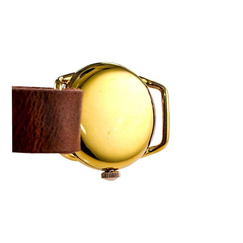 Crown Yellow Gold Filled Campaign Style from 1920's with Original Enamel Dial For Sale 2
