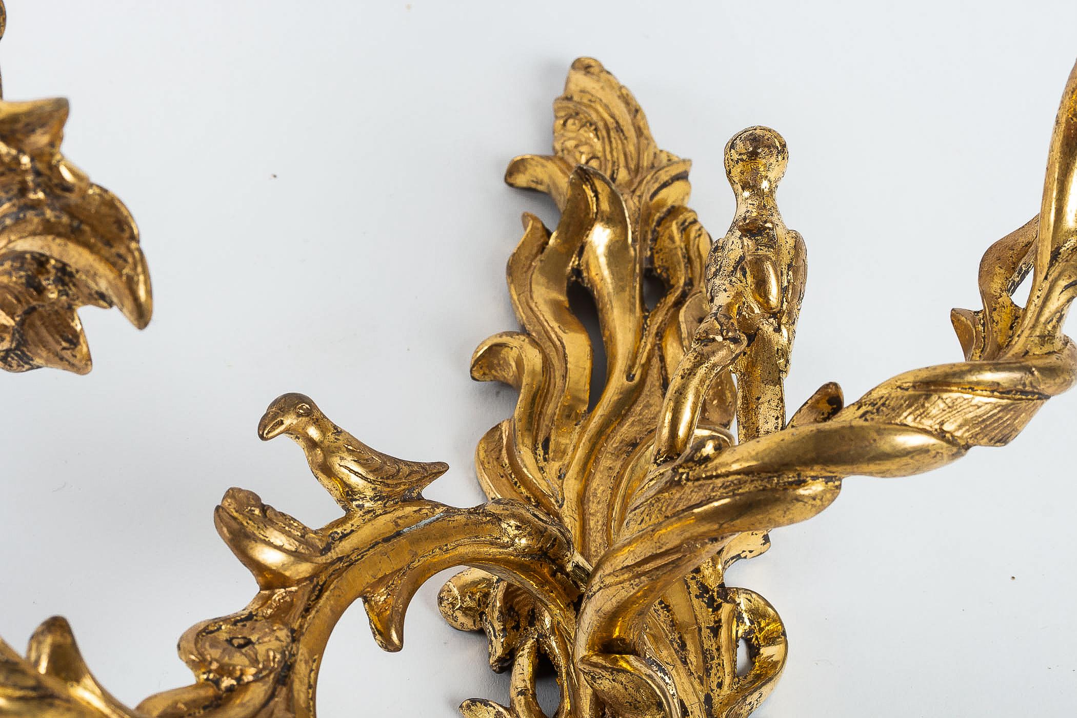 Crowned C Mark, Rare Pair of Hunting Design Ormolu Louis XV Period Sconces For Sale 5