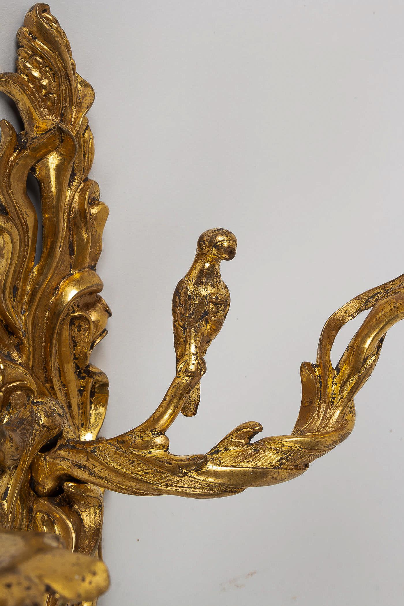 Crowned C Mark, Rare Pair of Hunting Design Ormolu Louis XV Period Sconces For Sale 6