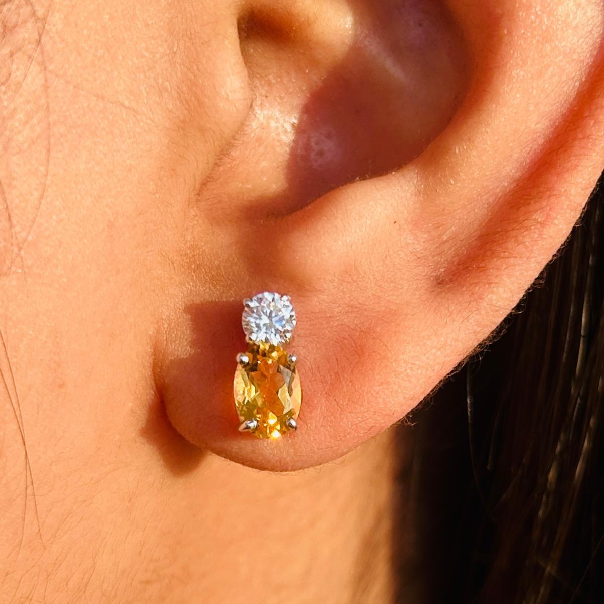 Crowned Citrine & CZ Handmade Stud Earrings in sterling silver to make a statement with your look. You shall need stud earrings to make a statement with your look. These earrings create a sparkling, luxurious look featuring square cut natural
