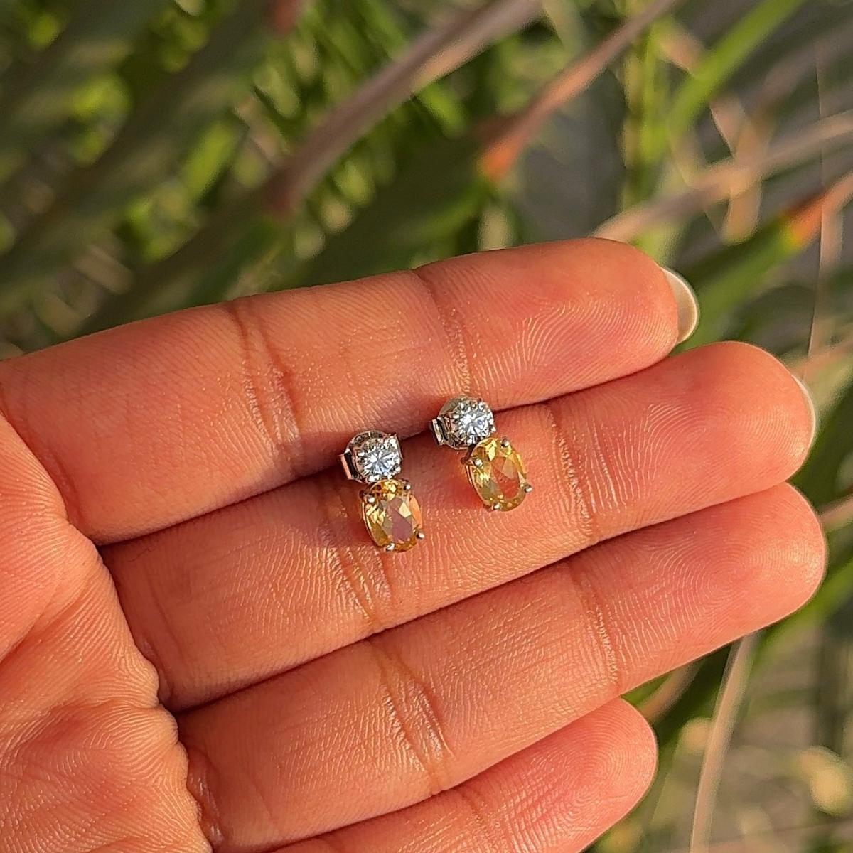 Mixed Cut Crowned Citrine & CZ Stud Earrings in 925 Silver Jewelry for Mom Gift For Sale