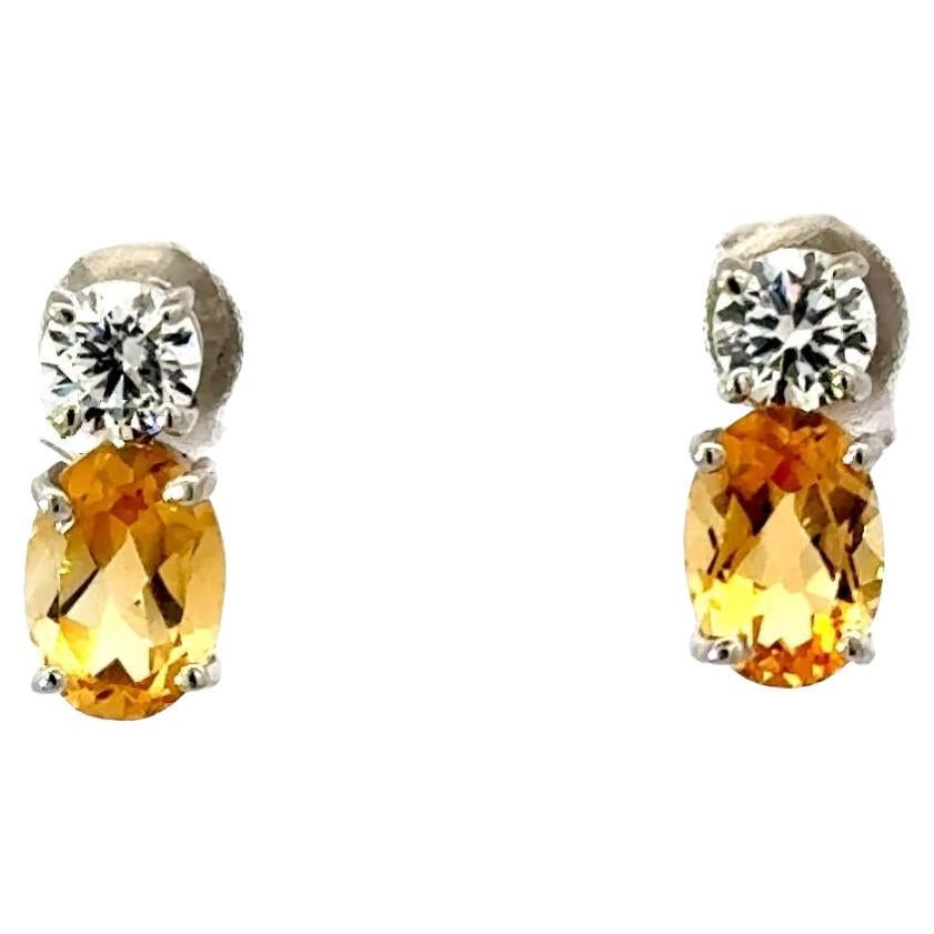 Crowned Citrine & CZ Stud Earrings in 925 Silver Jewelry for Mom Gift For Sale