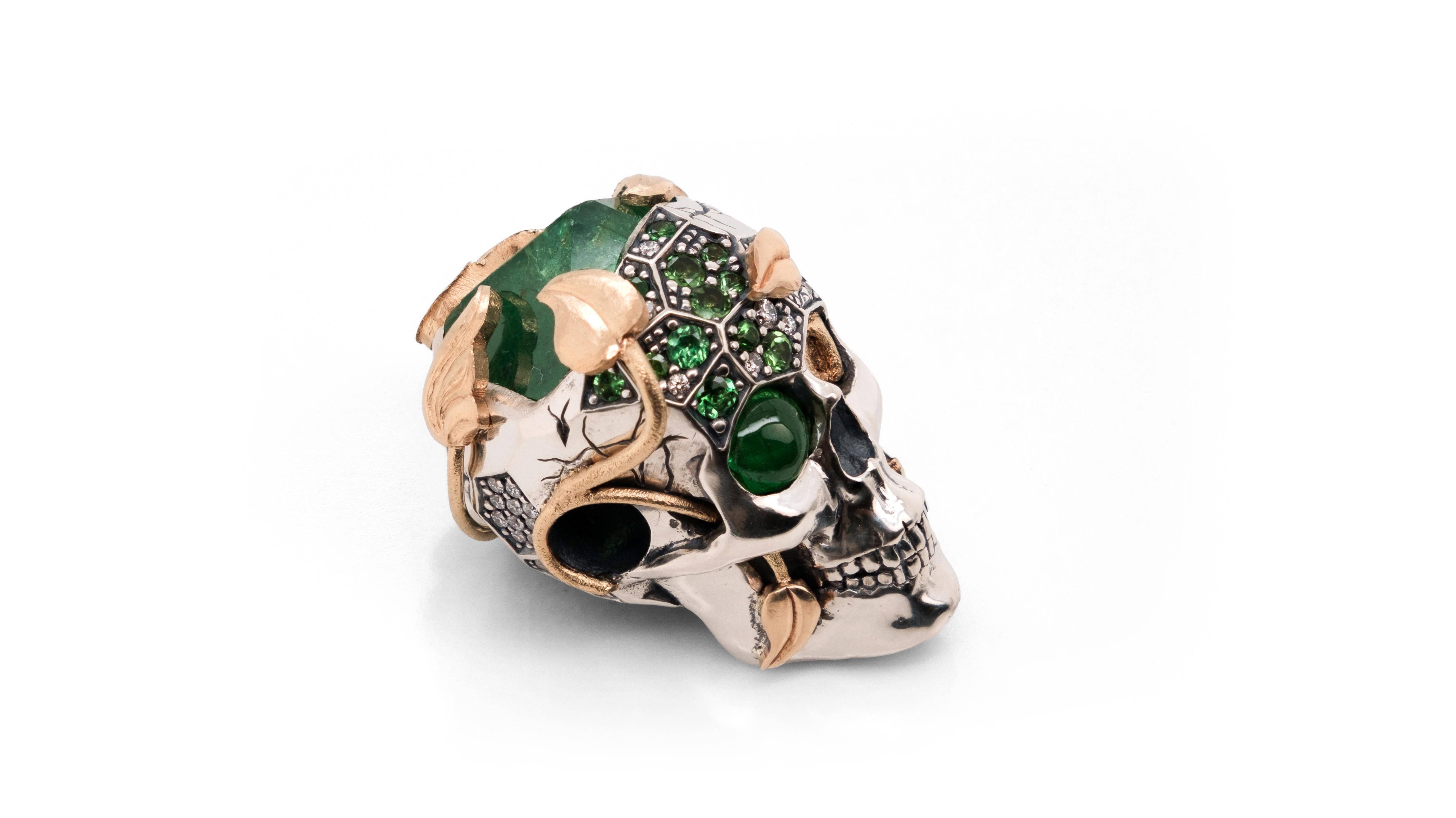 Cabochon Crowned Decay Tsavorite Garnet Skull Pendant By Freed Mind Fabrications For Sale