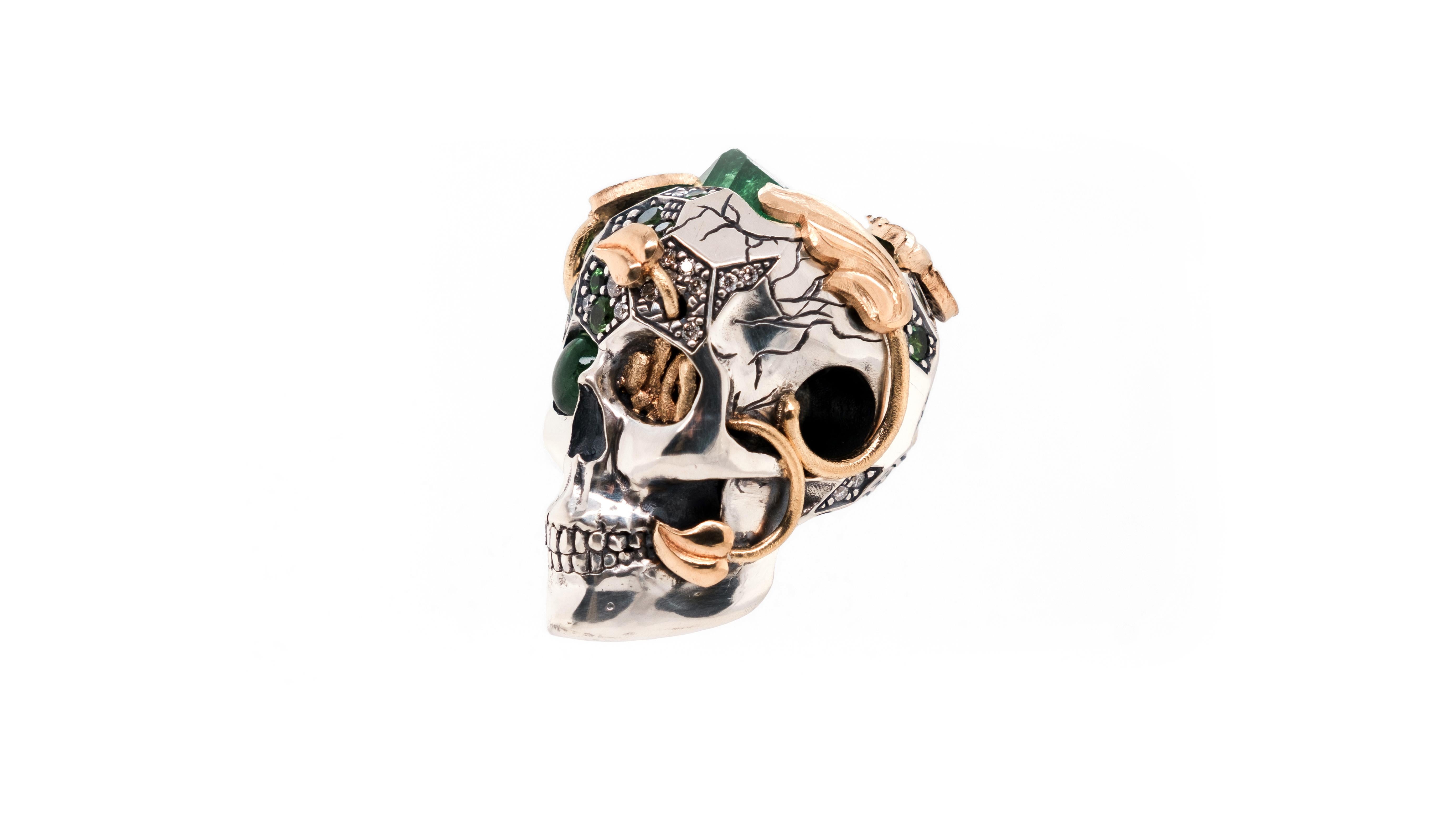 Crowned Decay Tsavorite Garnet Skull Pendant By Freed Mind Fabrications For Sale 1