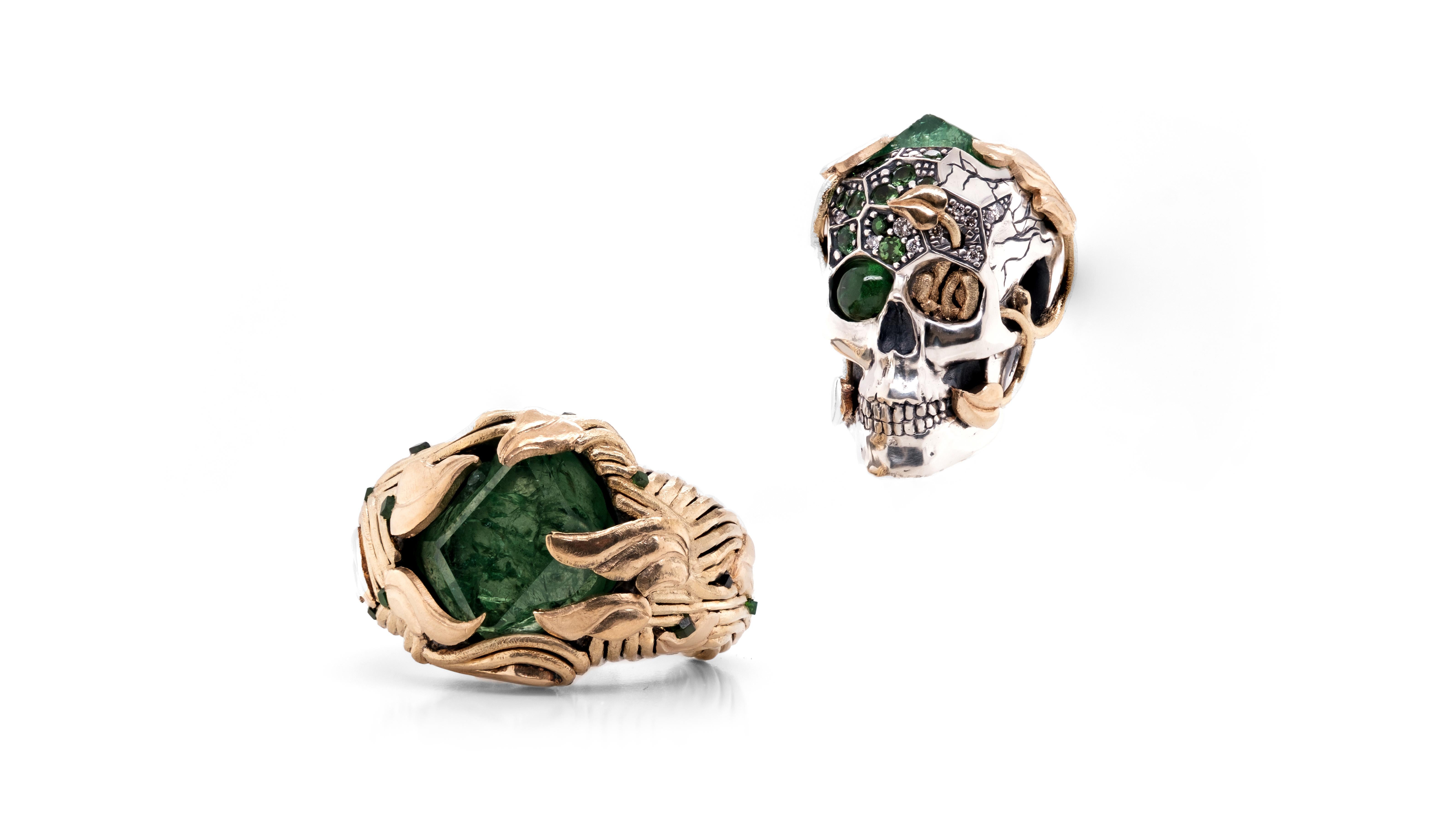 Crowned Decay Tsavorite Garnet Skull Pendant By Freed Mind Fabrications For Sale 2