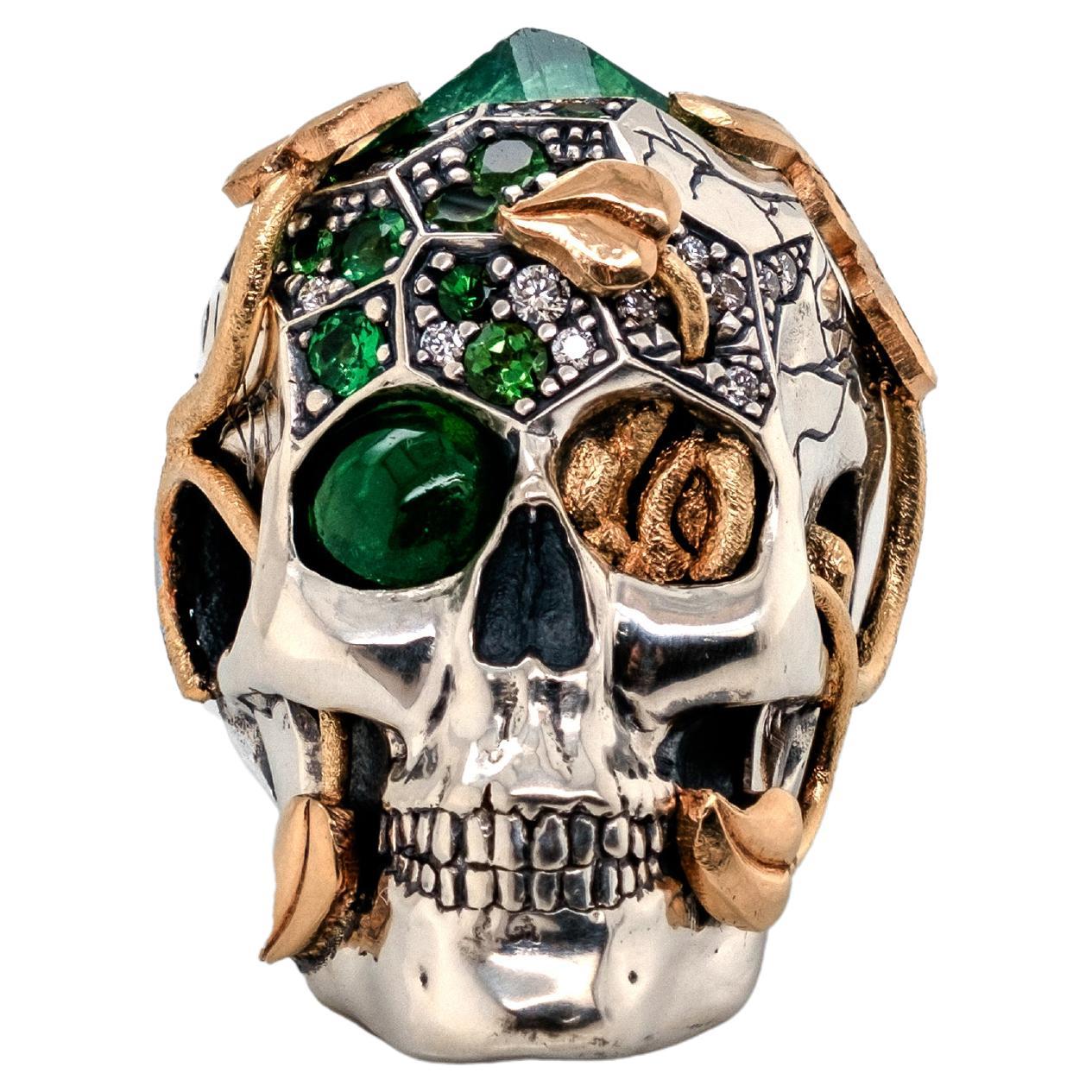 Crowned Decay Tsavorite Garnet Skull Pendant By Freed Mind Fabrications For Sale