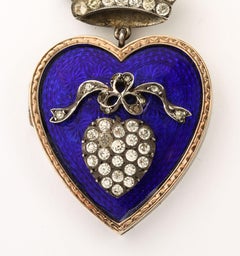 French 19th Century Enamel Heart Locket with French Paste Stones