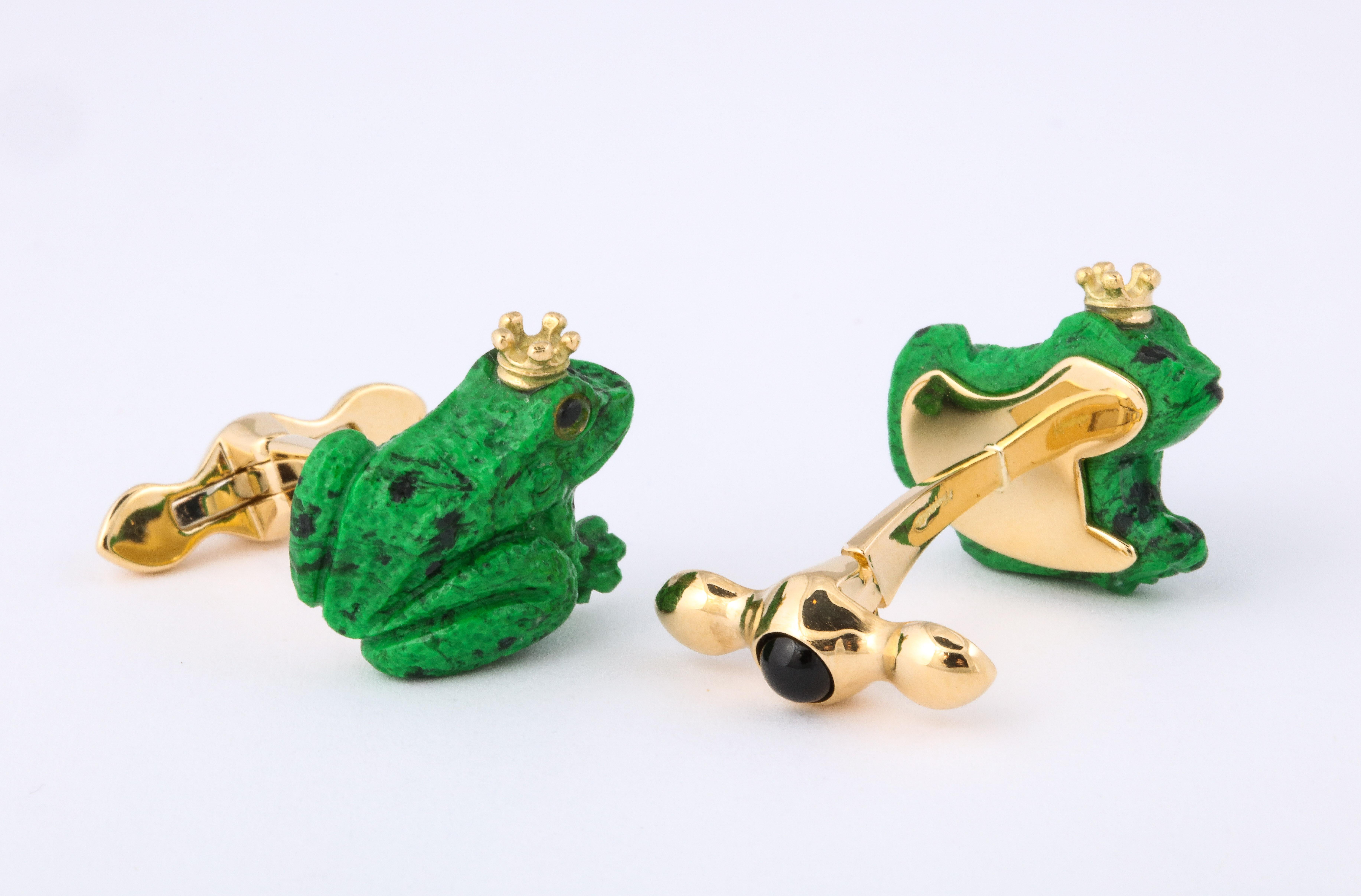 Taille cabochon Boutons de manchette grenouille couronnée de Michael Kanners en vente