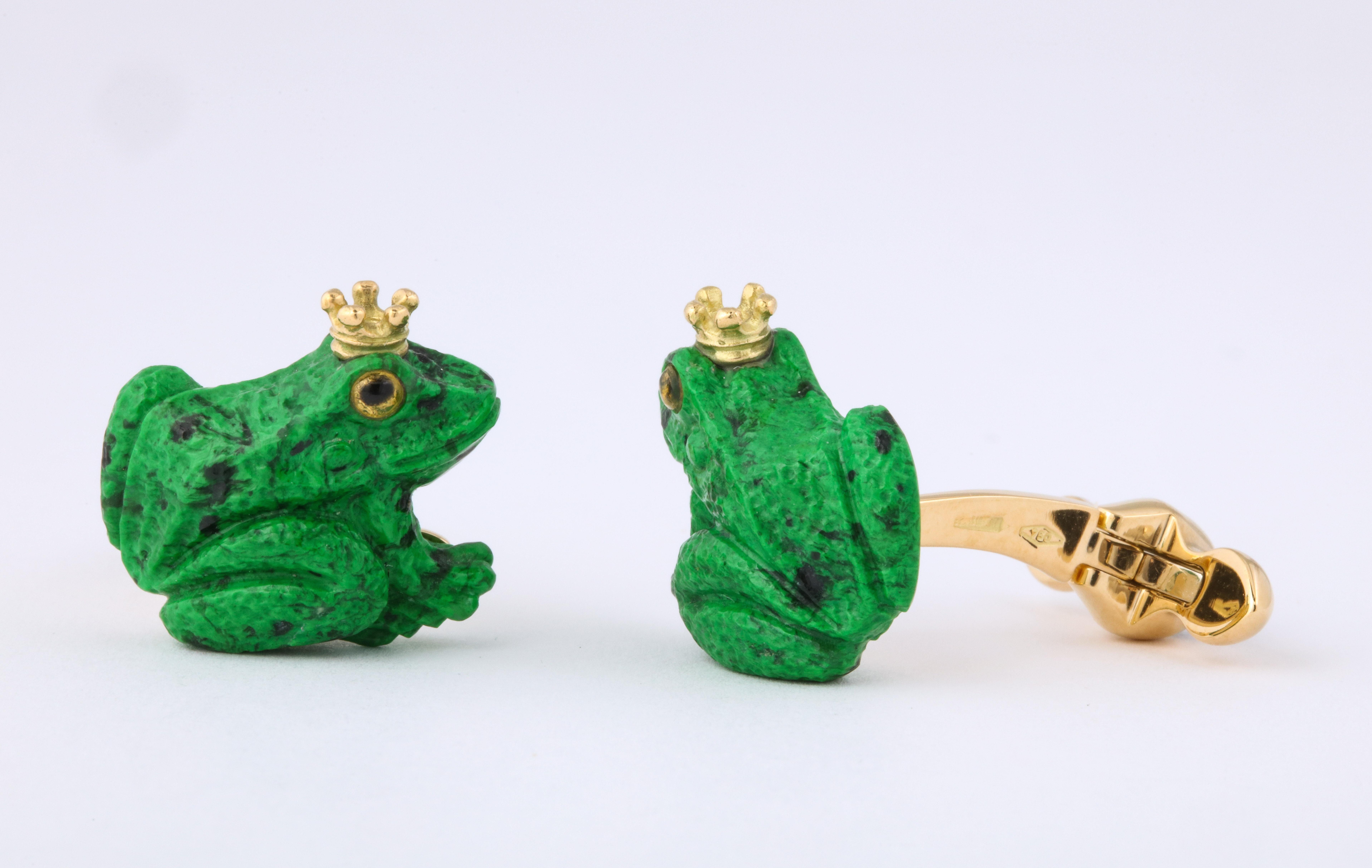 Cabochon Crowned Frog Cufflinks by Michael Kanners For Sale