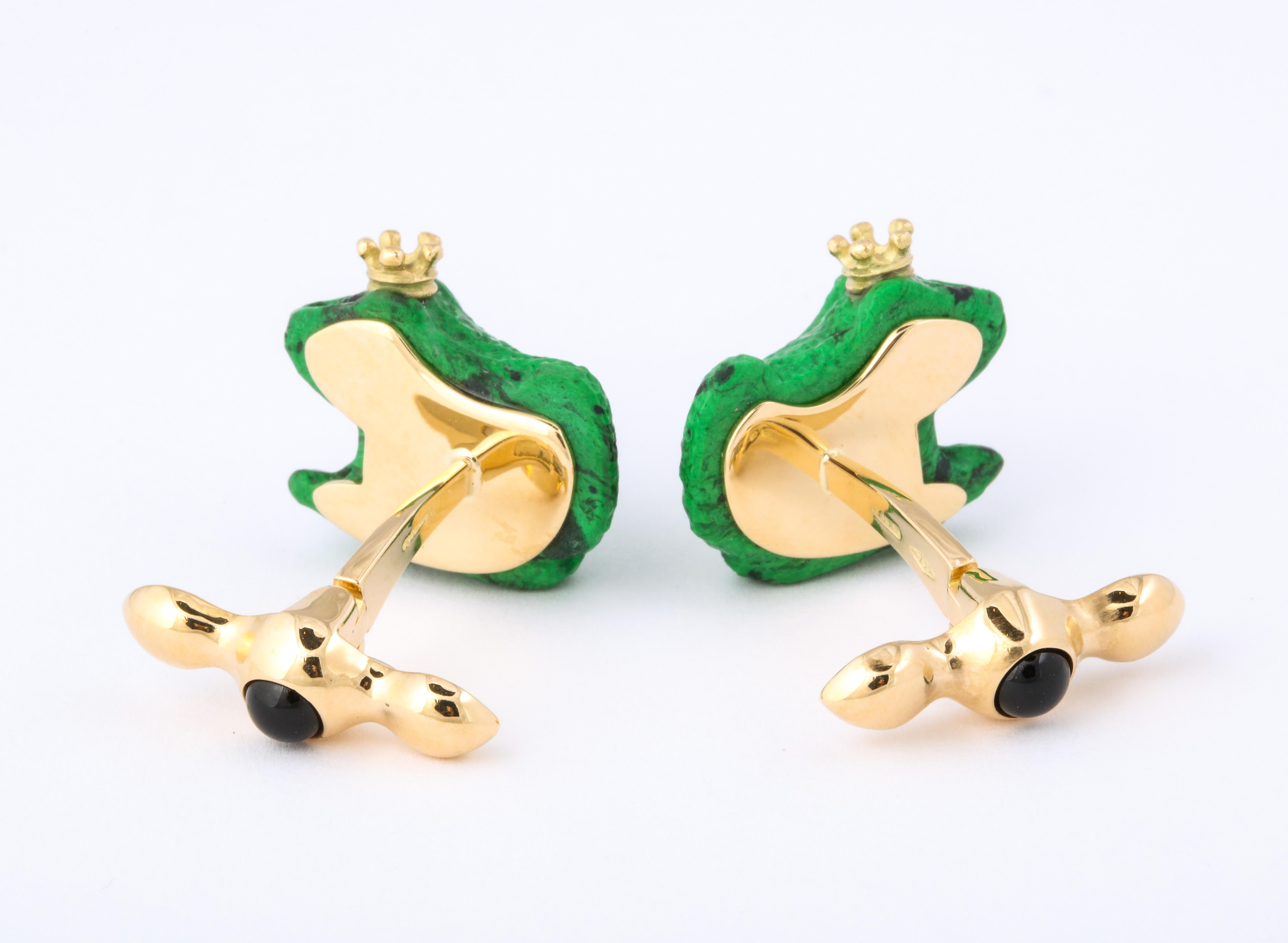 Women's or Men's Crowned Frog Cufflinks by Michael Kanners For Sale