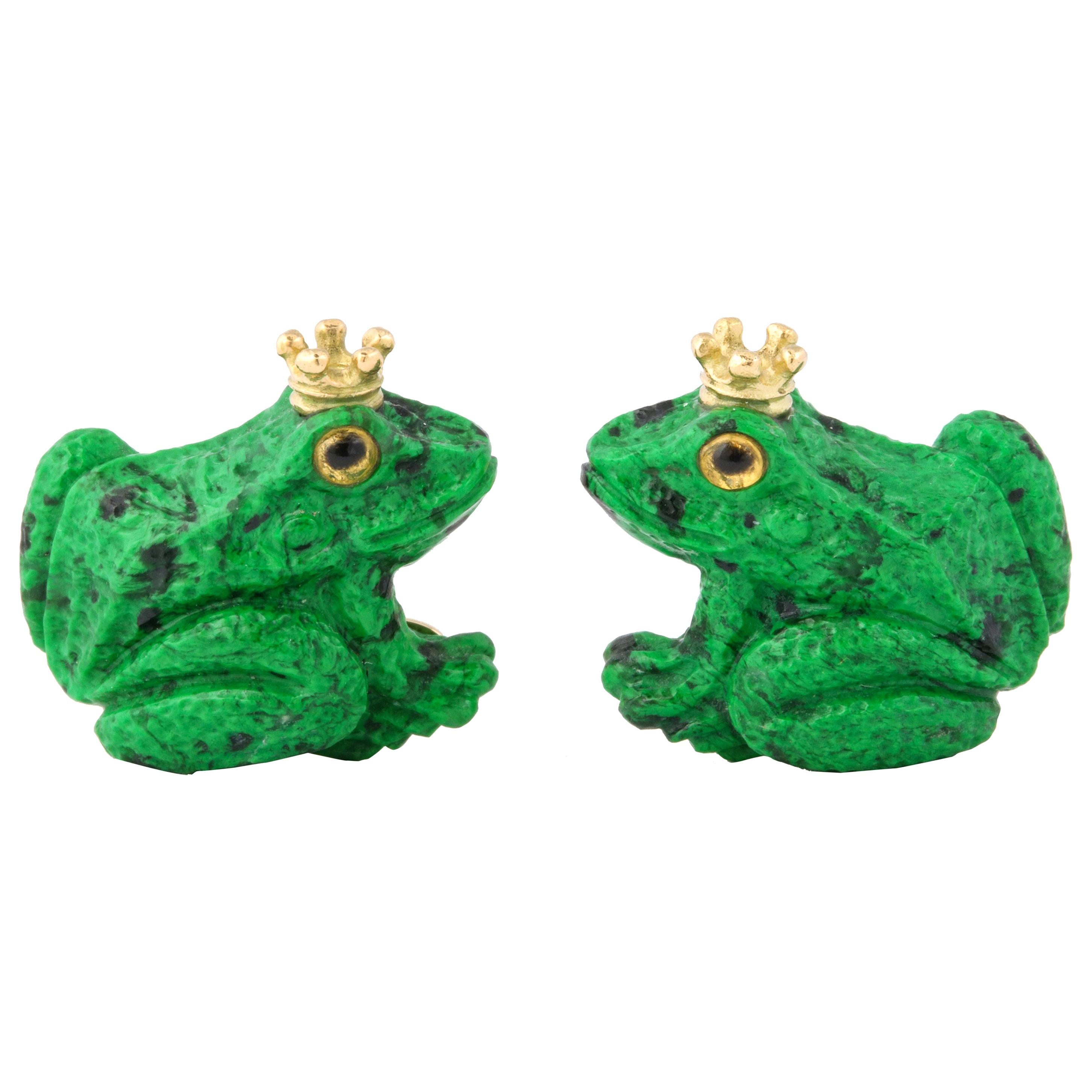 Crowned Frog Cufflinks by Michael Kanners For Sale