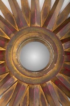 Crowned in Light: A Mid-Century Sunburst Wooden Mirror 43.5"