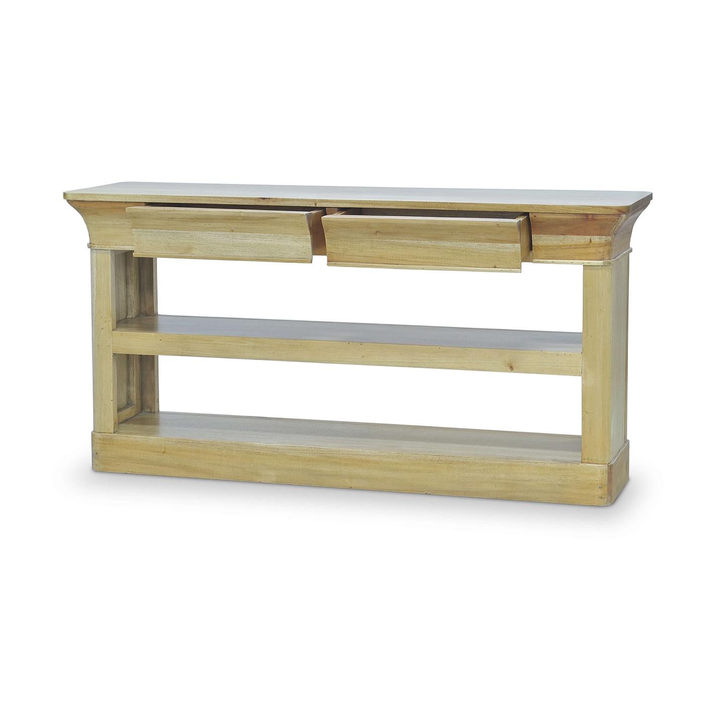 Mid-Century Modern Crowned Modern Console Table in Natural Fruitwood For Sale