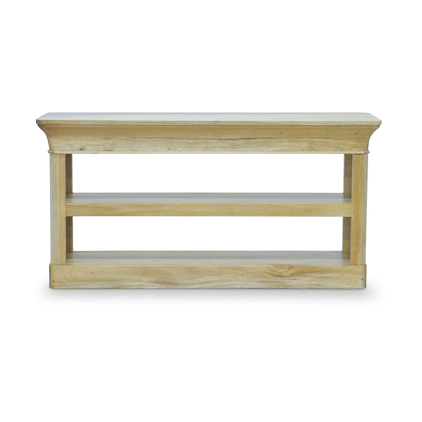 Crowned Modern Console Table in Natural Fruitwood In New Condition For Sale In Westwood, NJ