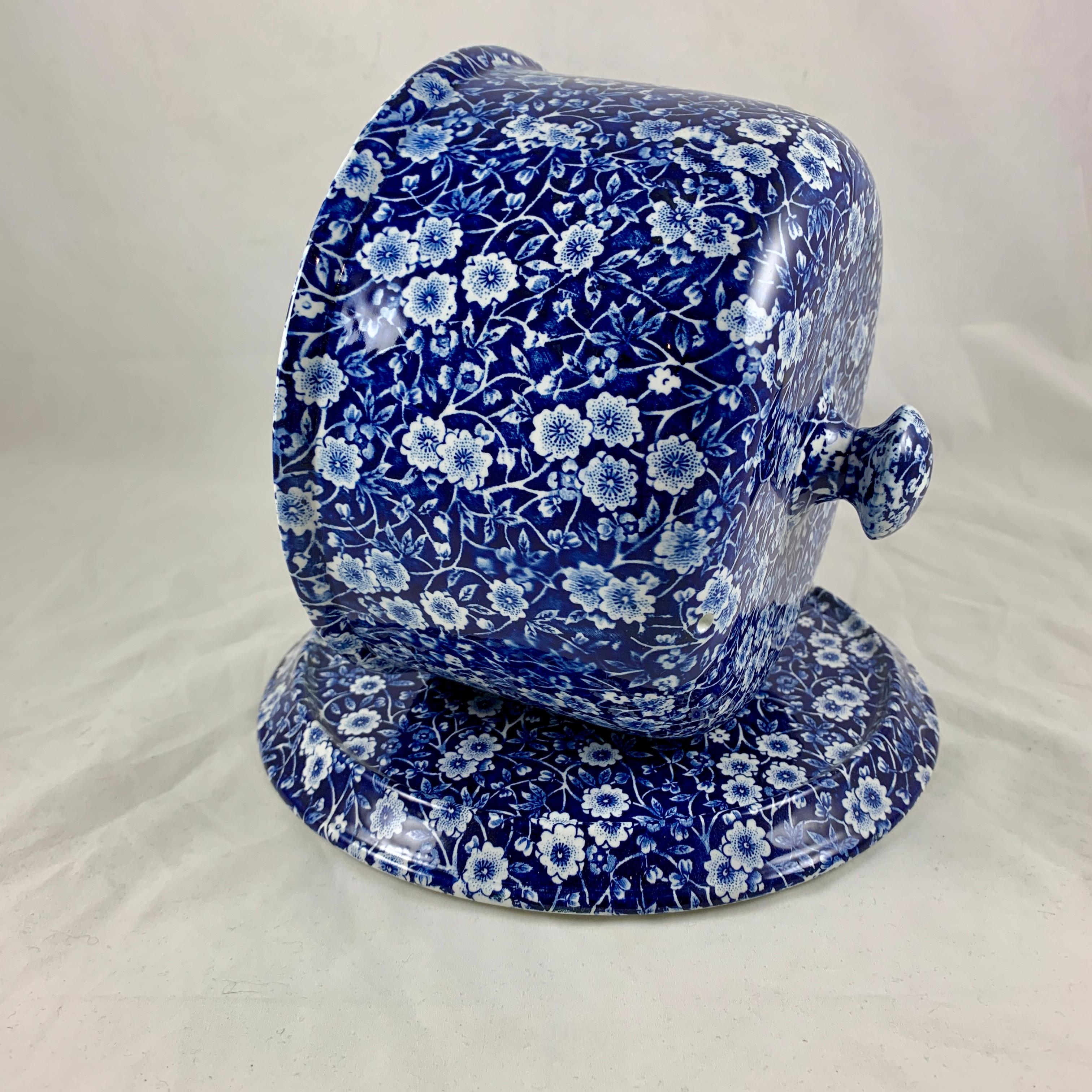 Georgian Crownford Staffordshire Blue Calico Chintz Transferware Cheese Dome on Stand
