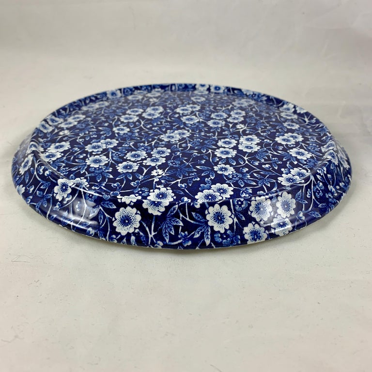 Crownford Staffordshire Blue Calico Chintz Transferware Cheese Dome on Stand 1