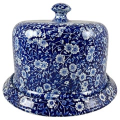 Crownford Staffordshire Blue Calico Chintz Transferware Cheese Dome on Stand