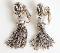 Trifari AlfredPhilippe 1948-1954 RhodiumPlated Tassel Chain FrenchClip Earrings