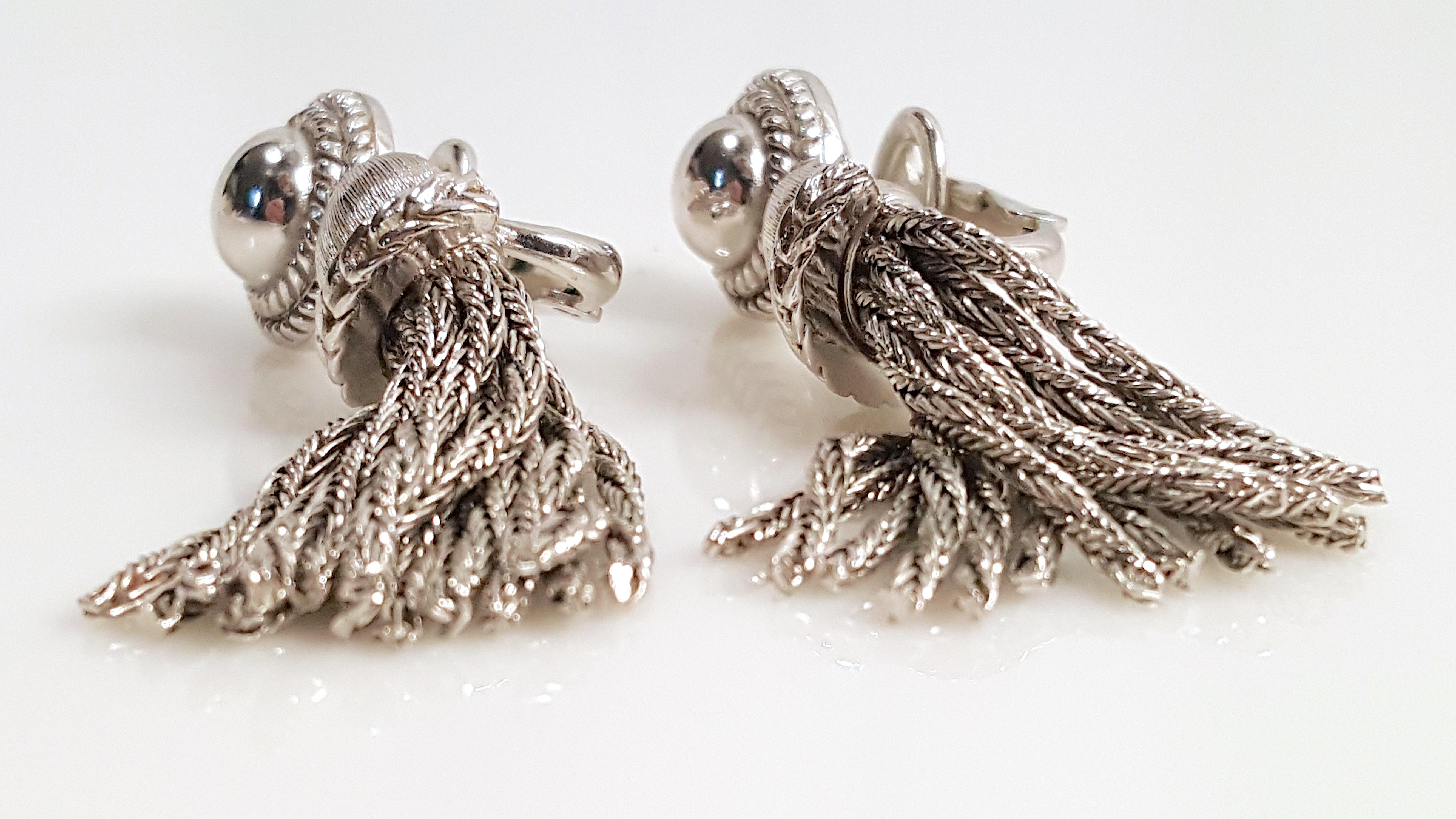 Trifari AlfredPhilippe 1948-1954 RhodiumPlated Tassel Chain FrenchClip Earrings For Sale 1