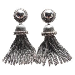 Used Trifari AlfredPhilippe 1948-1954 RhodiumPlated Tassel Chain FrenchClip Earrings