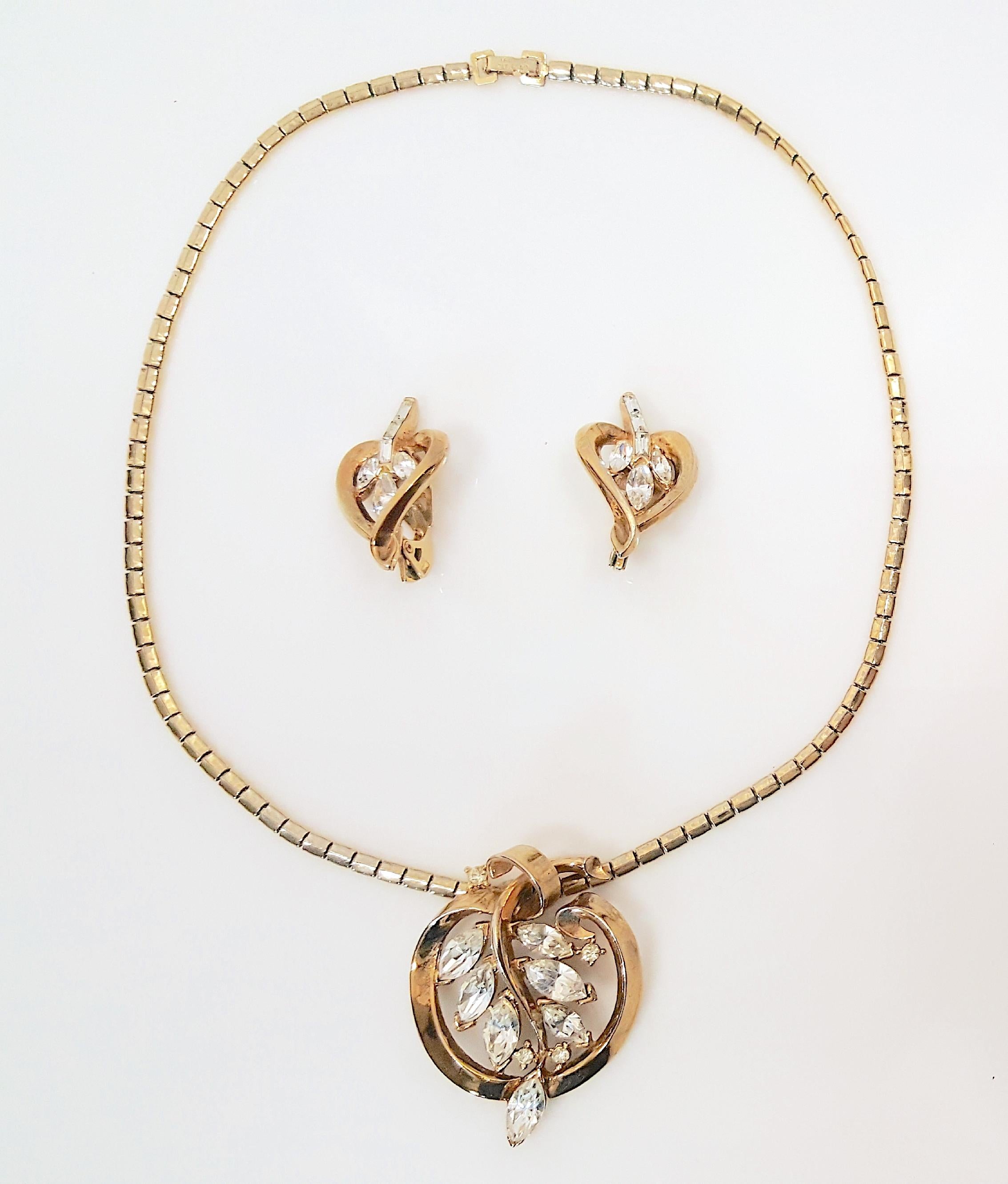 CrownTrifari 1940s Philippe RareParure InvisiblySetCrystal EarringBroochNecklace For Sale 5