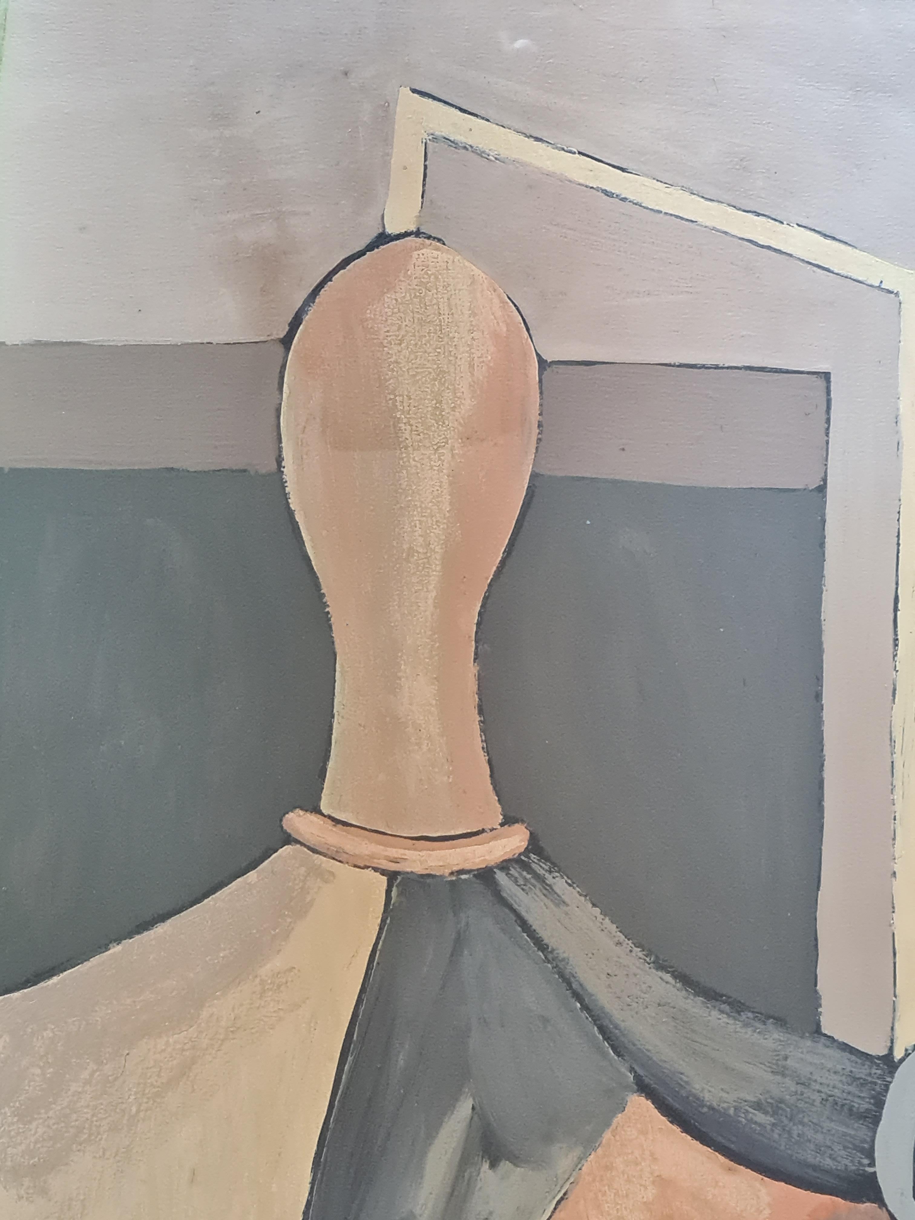 Französischer Kubist Öl und Acryl auf Karton, Le Mannequin, nach Giorgio De Chirico – Painting von Créqule 