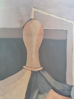 Olio e acrilico cubista francese su tavola, Le Mannequin, dopo Giorgio De Chirico
