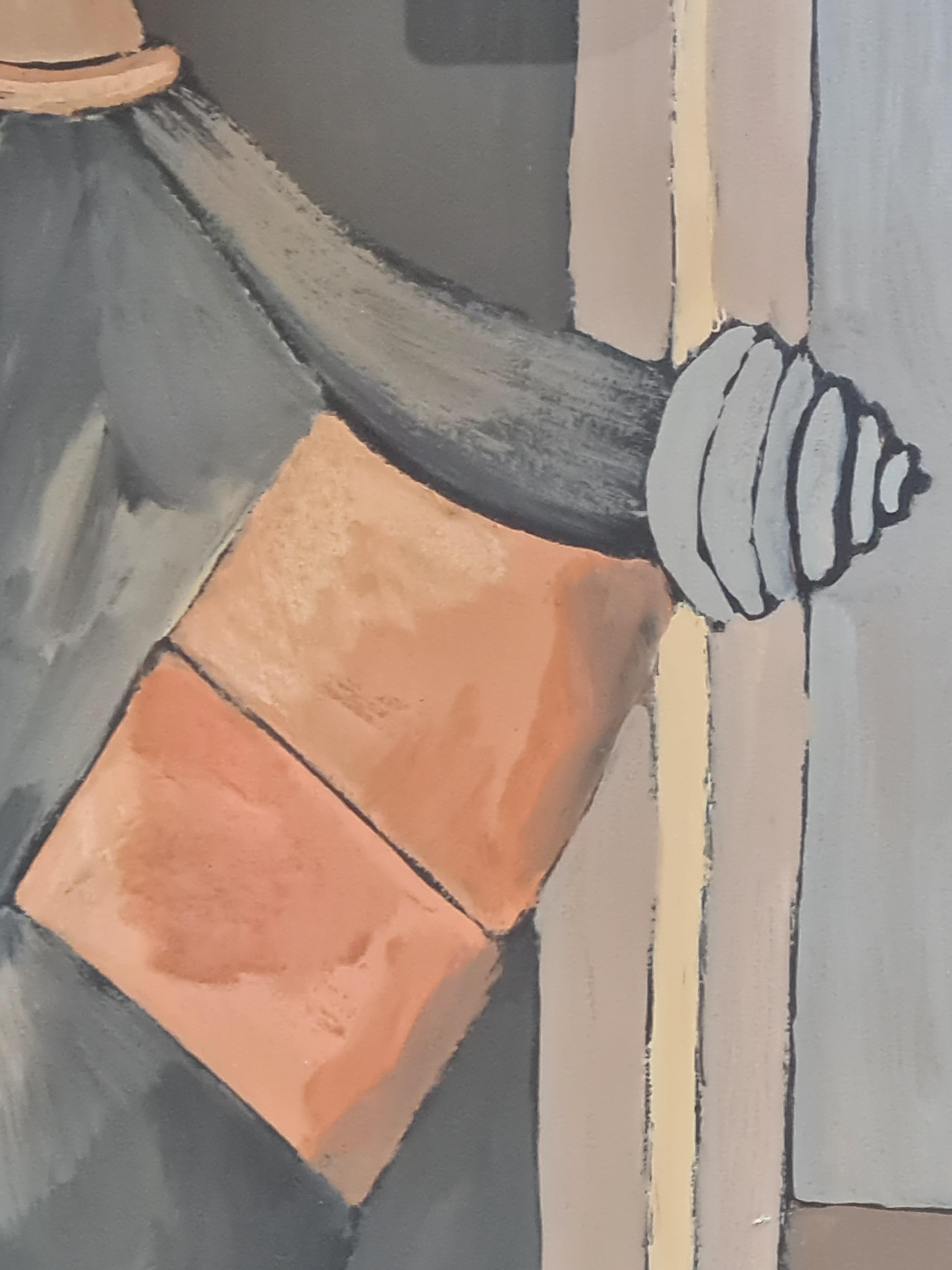 Französischer Kubist Öl und Acryl auf Karton, Le Mannequin, nach Giorgio De Chirico (Moderne), Painting, von Créqule 