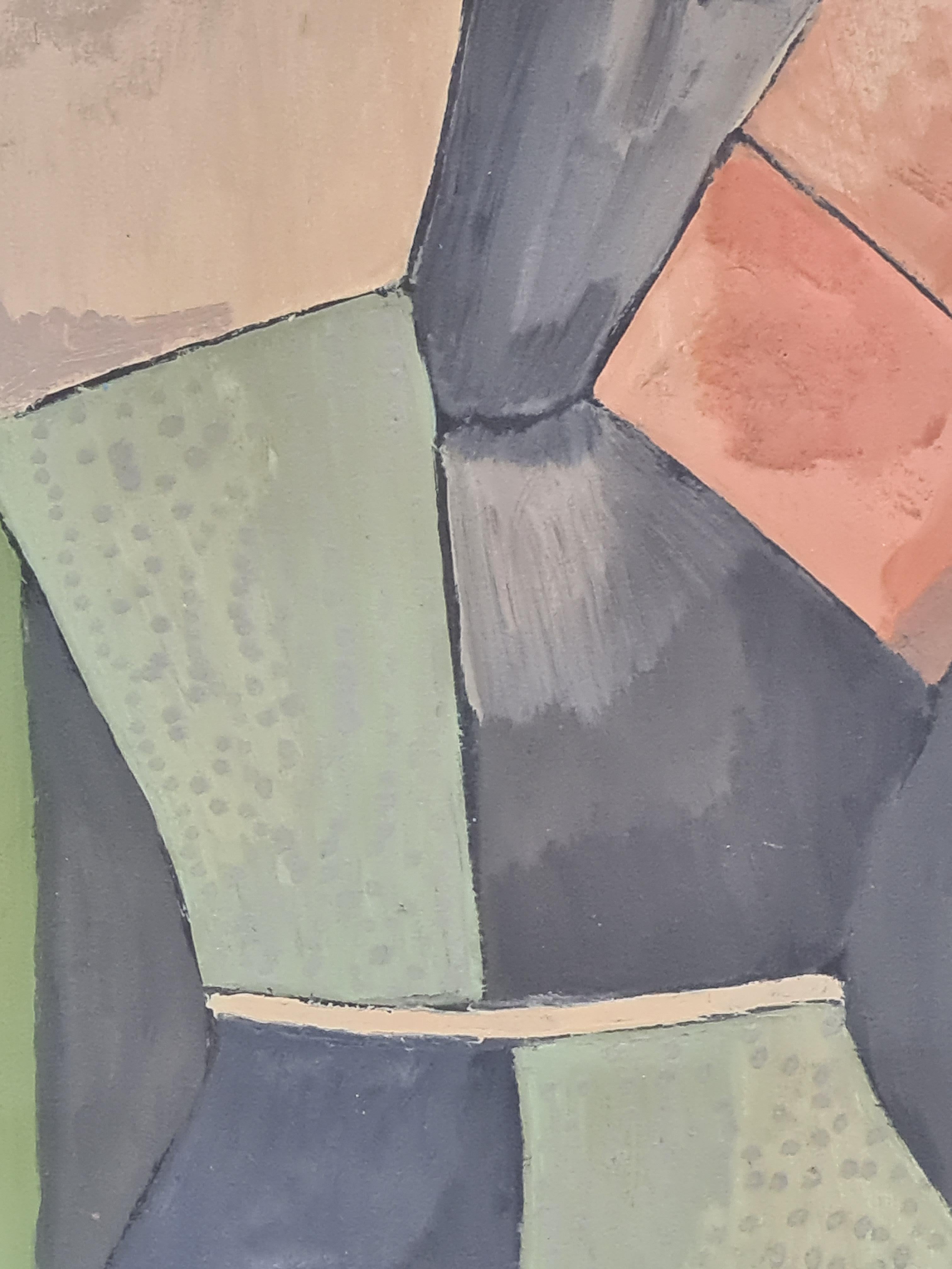 Französischer Kubist Öl und Acryl auf Karton, Le Mannequin, nach Giorgio De Chirico (Braun), Abstract Painting, von Créqule 