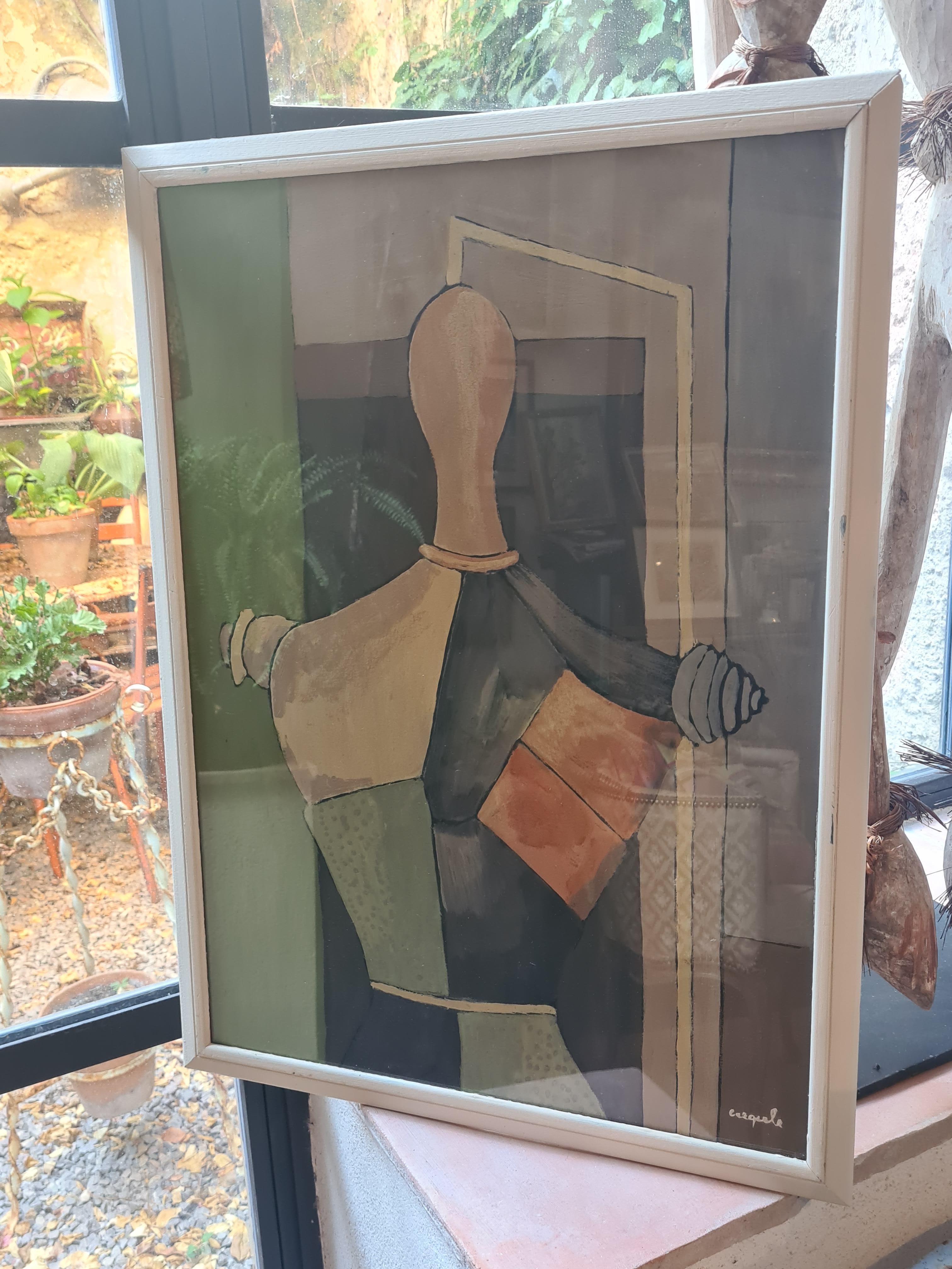 Französischer Kubist Öl und Acryl auf Karton, Le Mannequin, nach Giorgio De Chirico im Angebot 4