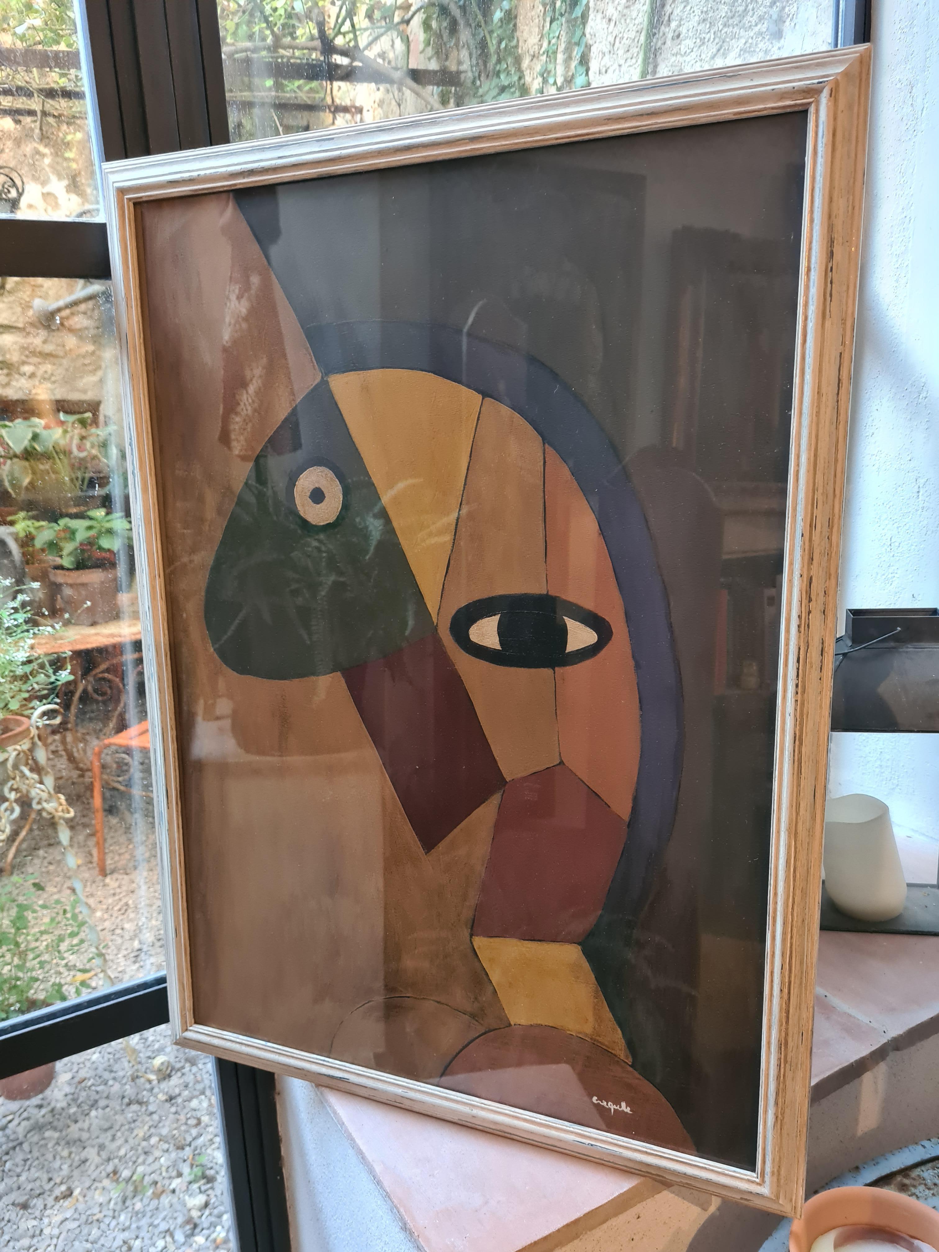 Olio e acrilico cubista francese su tavola, Le Nez. 1