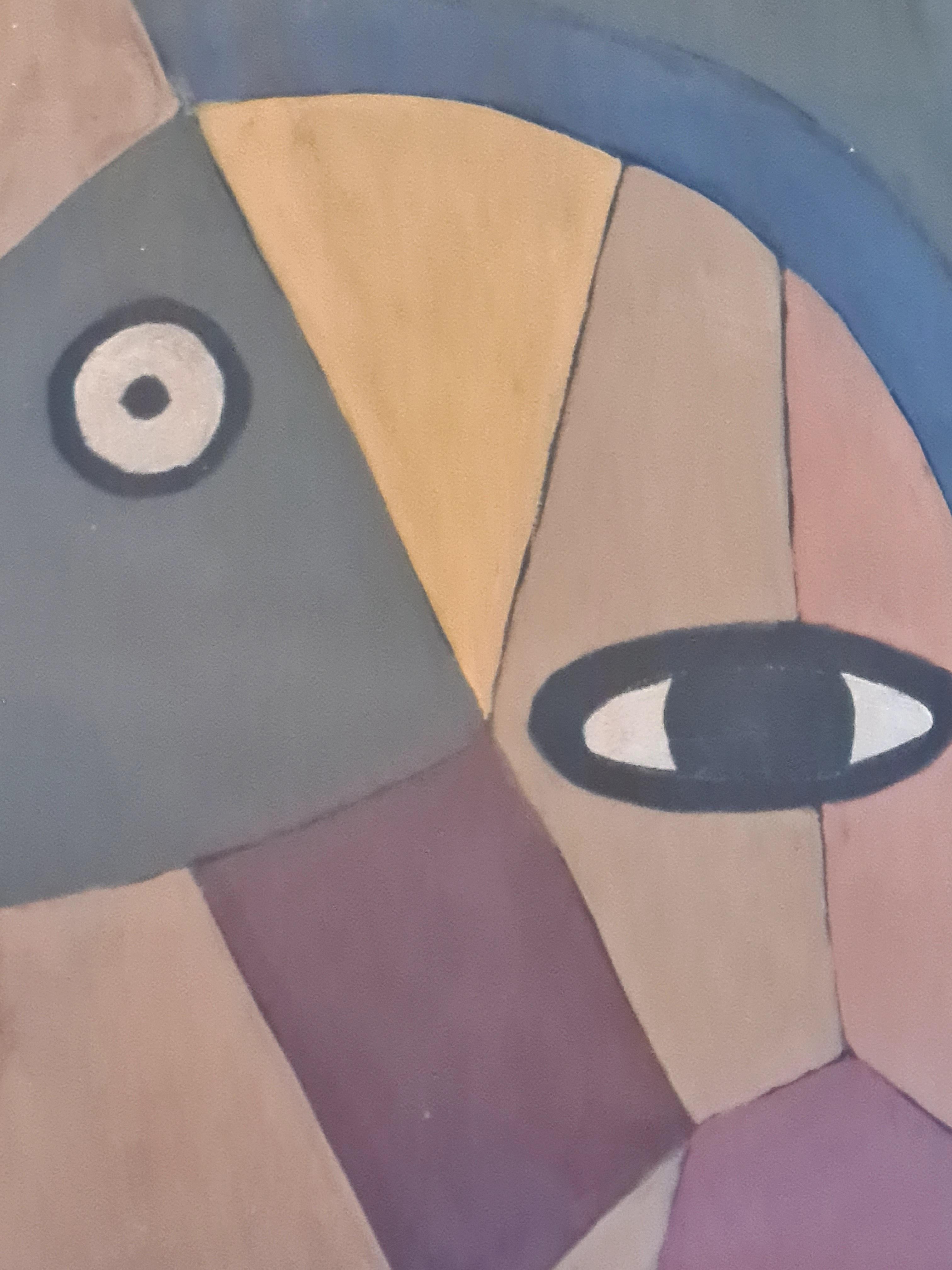 Olio e acrilico cubista francese su tavola, Le Nez. 2