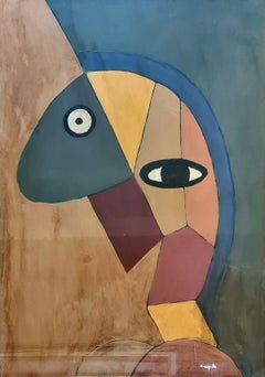 Olio e acrilico cubista francese su tavola, Le Nez.