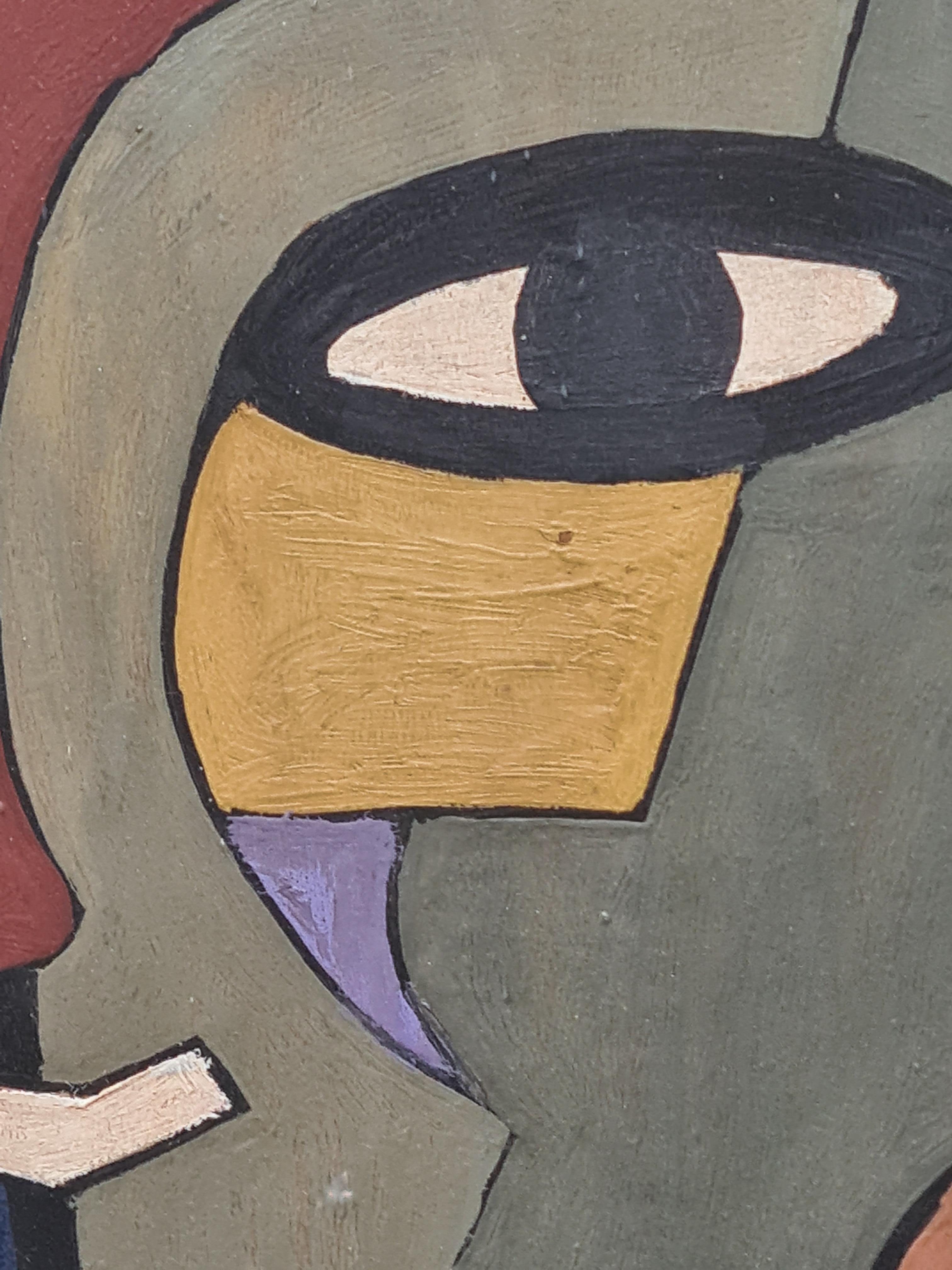 La Masque Africain, Omaggio a Picasso e ai modernisti europei. - Portrait Painting Marrone di Créqule 