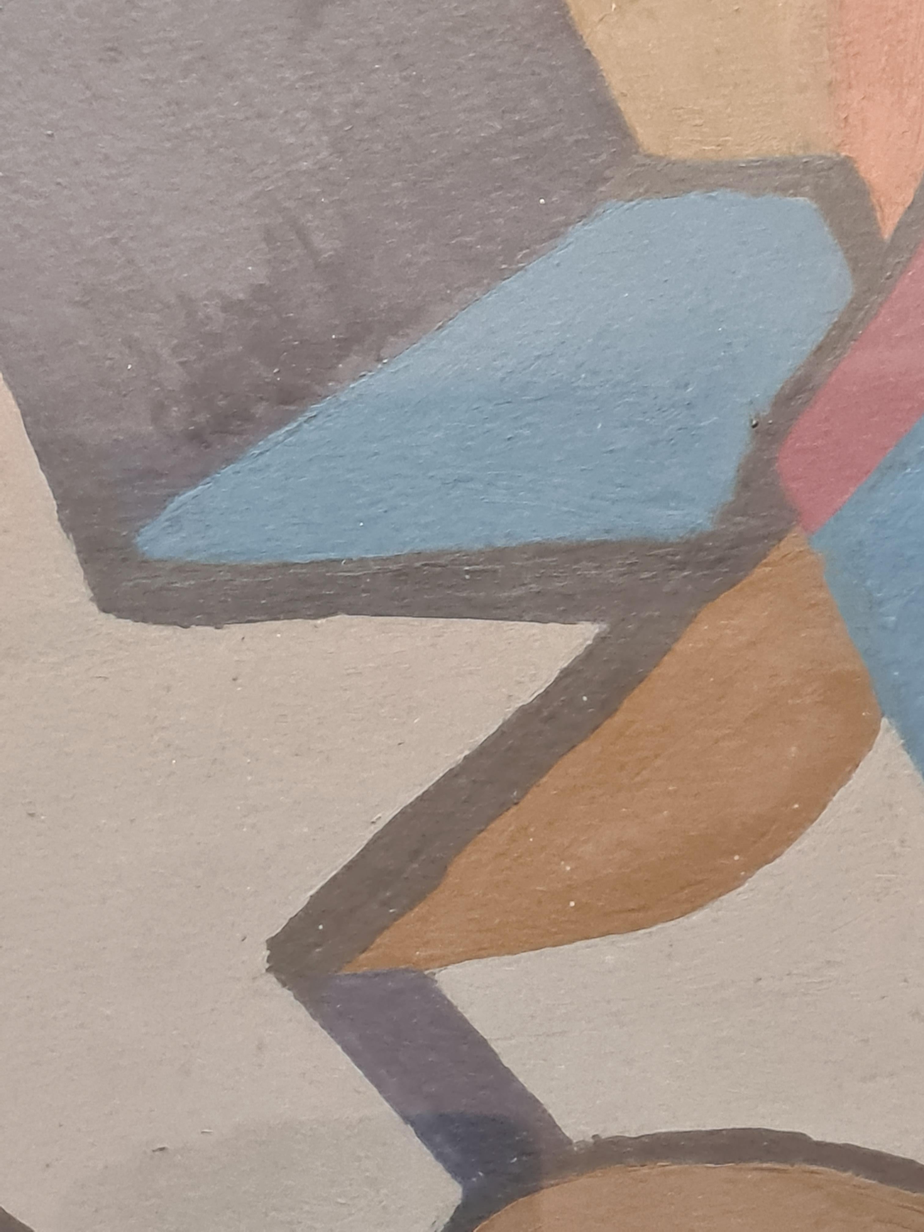 Le Nez. Huile cubiste et acrylique sur panneau. - Gris Abstract Painting par Créqule 