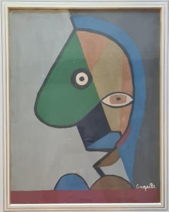 Le Nez. Kubistisches Öl- und Acrylgemälde auf Karton.