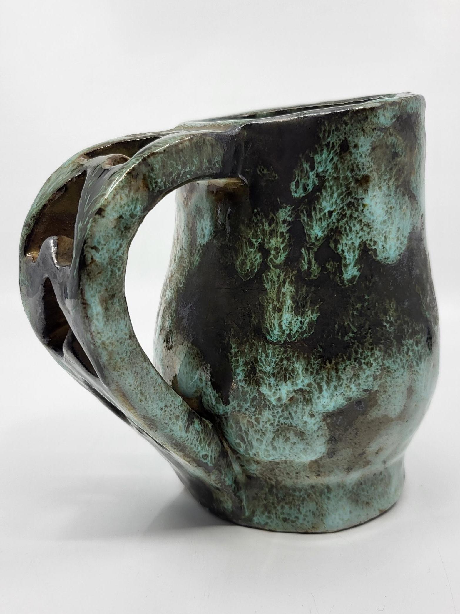 Enameled Cruche Alexandre Kostanda, Louis Giraud en grès  Vallauris French Riviera  1940 For Sale