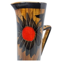 Simone Carrié Ceramic Pitcher for Elchinger, Floral Design, France 1950