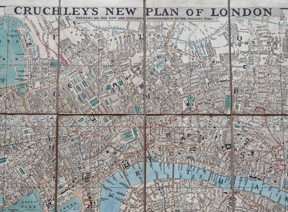 Nouveau plan de Londres de Cruchley - Édition 1840  Carte pliante origi en vente 1