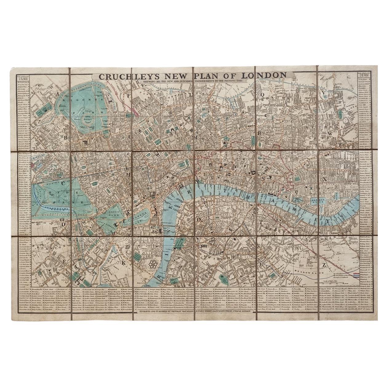 Nouveau plan de Londres de Cruchley - Édition 1840  Carte pliante origi en vente