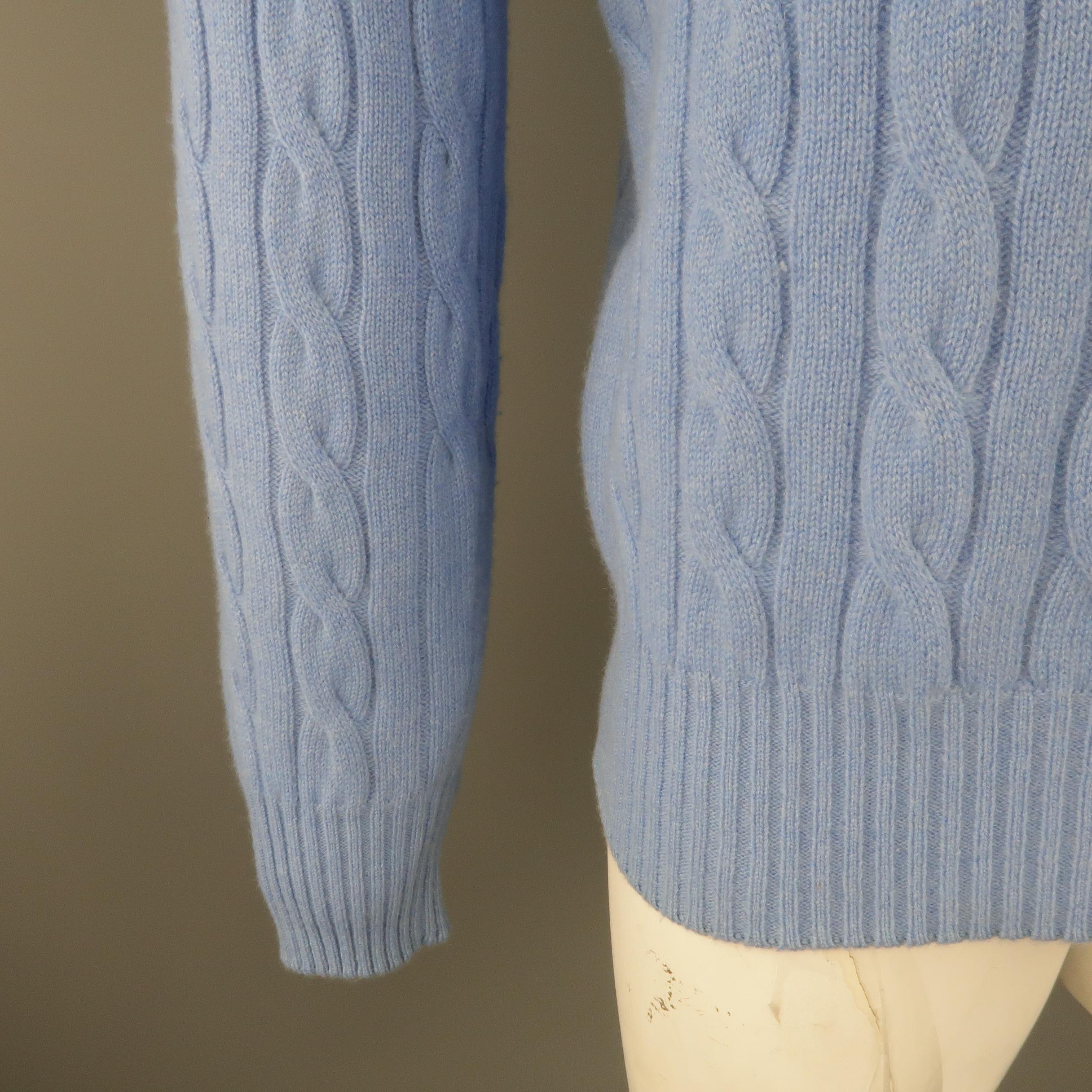 CRUCIANI Size XL Light Blue Cable Knit Cashmere Pullover Sweater In Excellent Condition In San Francisco, CA