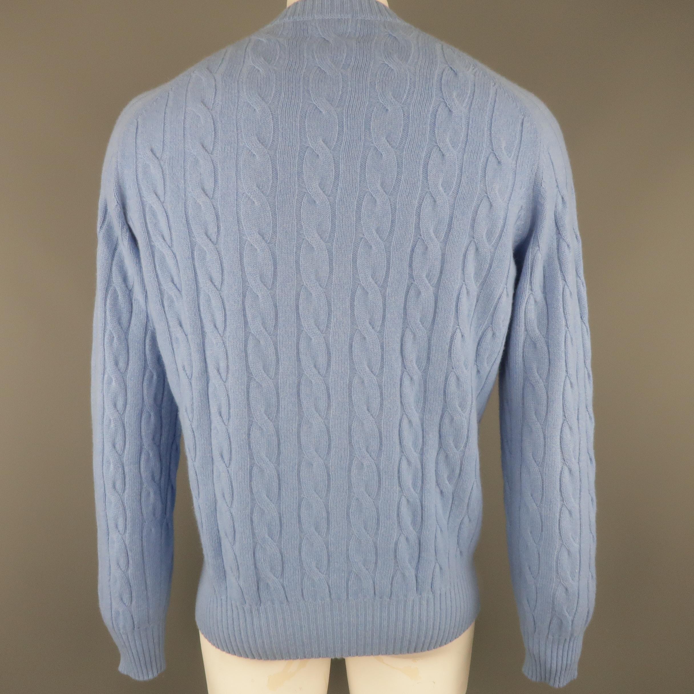 Men's CRUCIANI Size XL Light Blue Cable Knit Cashmere Pullover Sweater