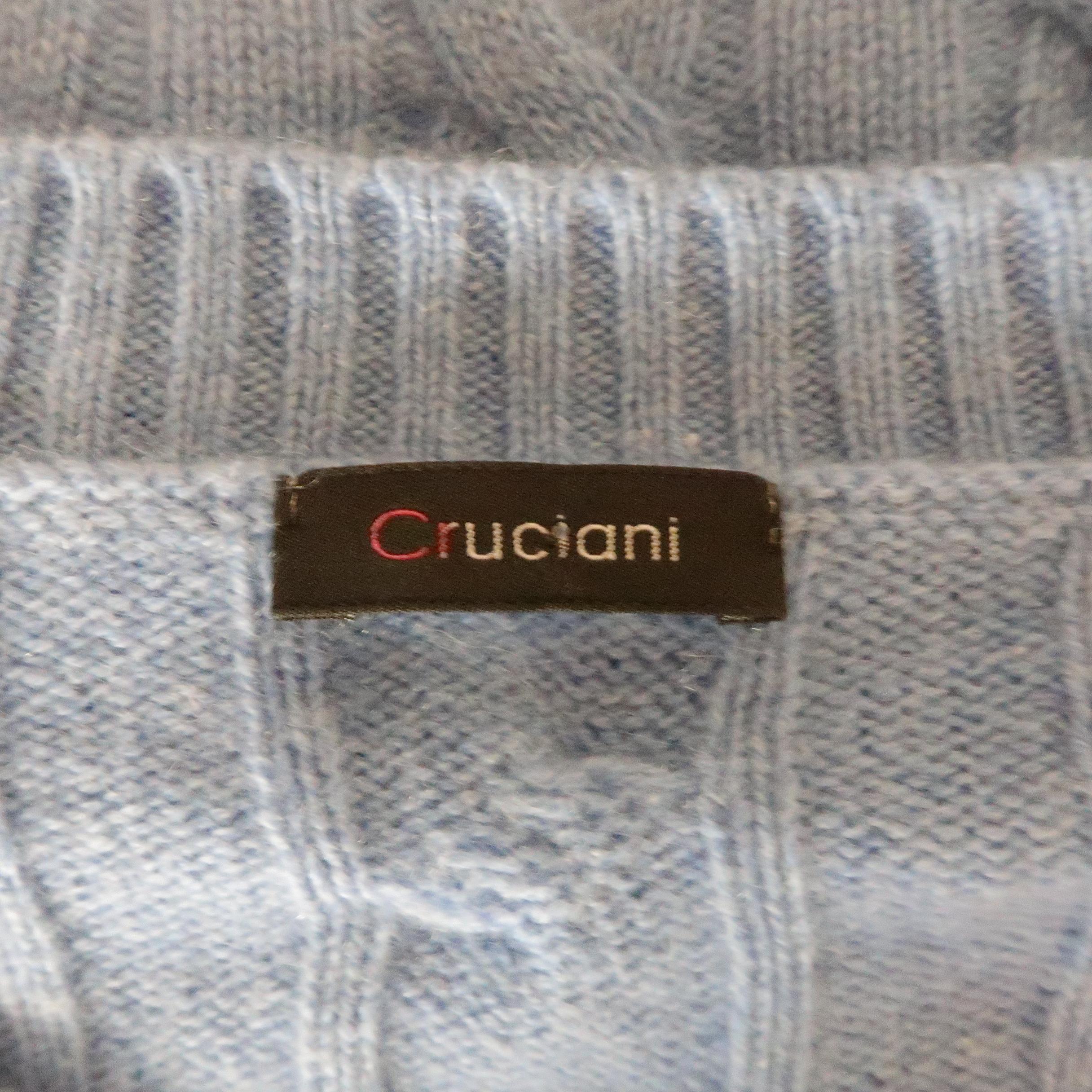CRUCIANI Size XL Light Blue Cable Knit Cashmere Pullover Sweater 1