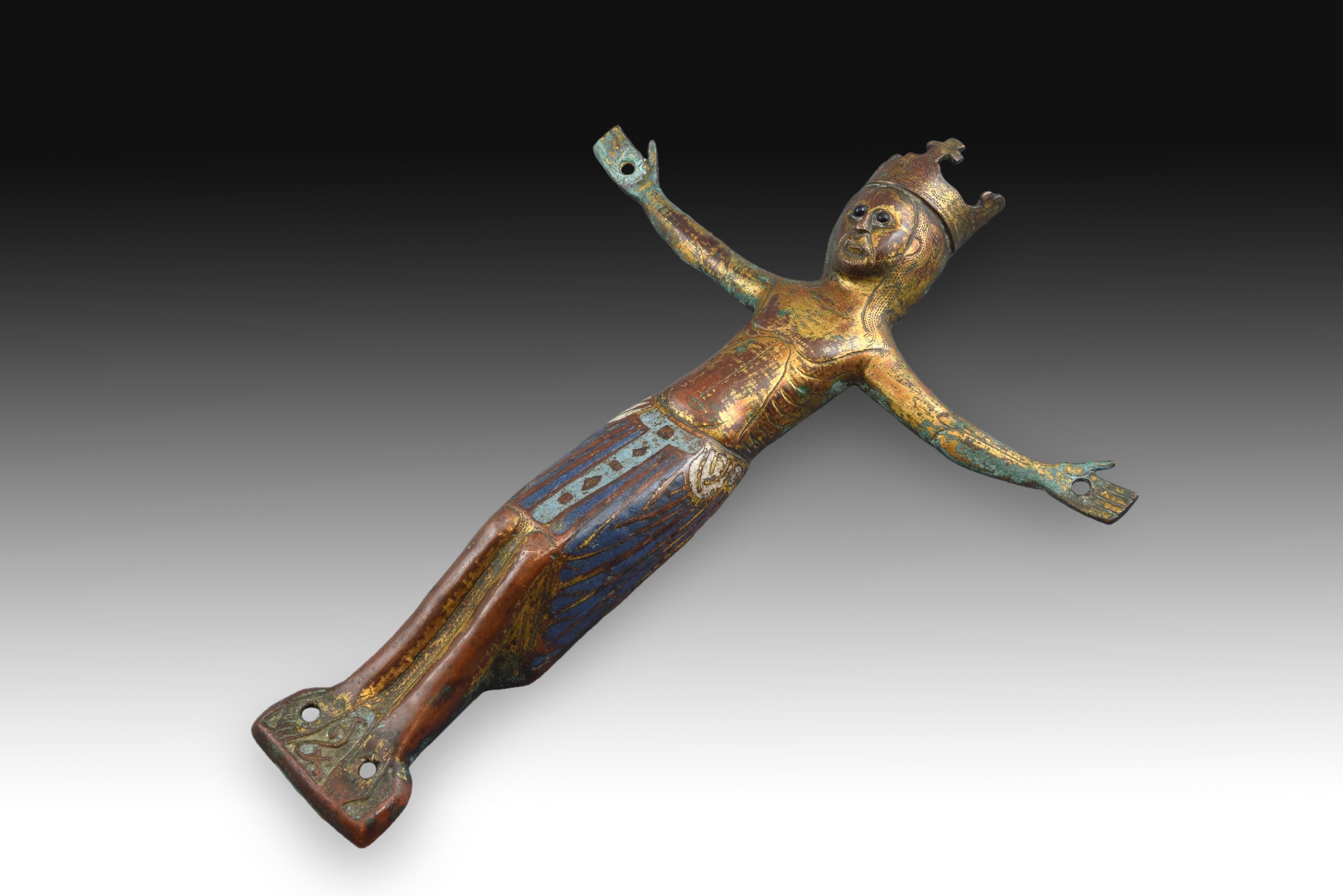 Gilt Crucified Christ ‘Corpus Christi’ Copper, Enamel, Jet Limoges, 12th-13th Century