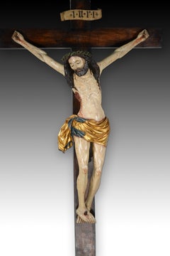 Crucified Christ, Sorrowful Crucifix. Carved and polychrome wood.