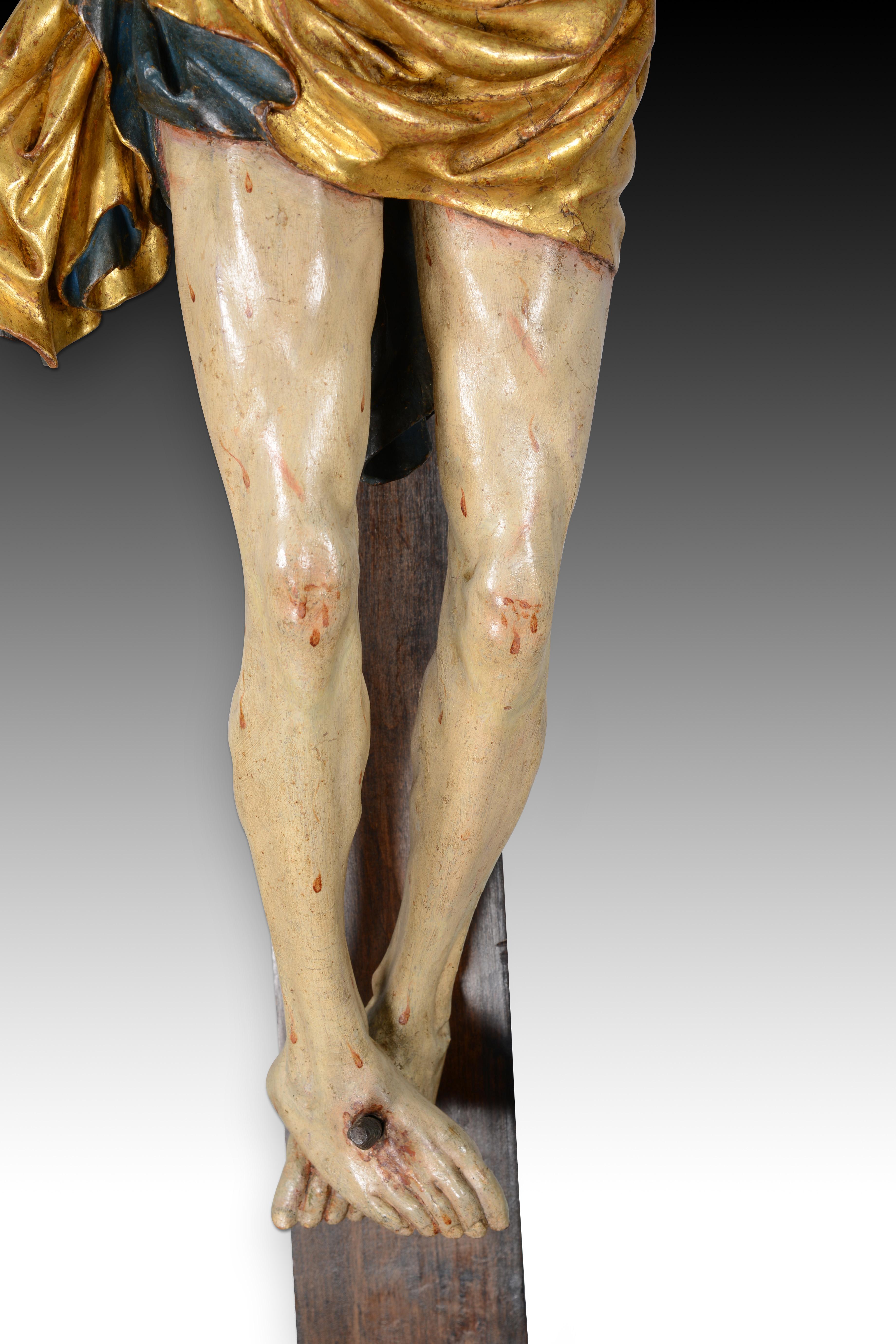 Crucified Christ, Sorrowful Crucifix. Carved and polychrome wood. For Sale 2