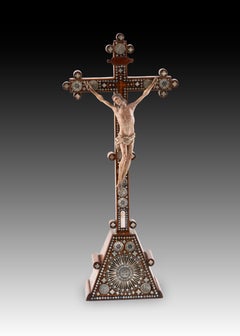 Crucified Christ with base. Wood, mother-of-pearl. Jerusalem. 19th century