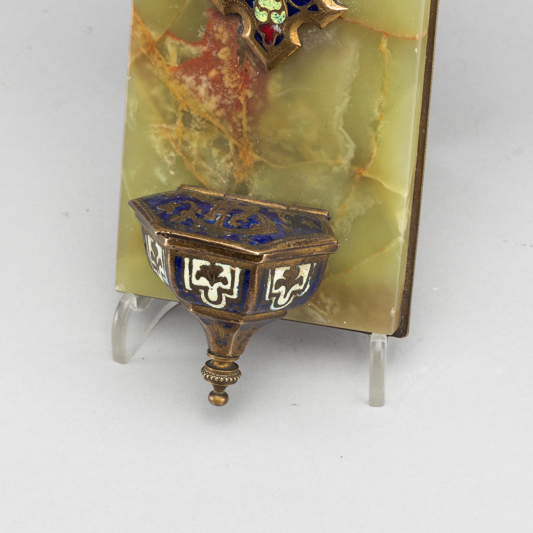 Mid-Century Modern Crucifix Cross  Cloisonné Enamel Mounted on Onyx Europe, 1920 For Sale