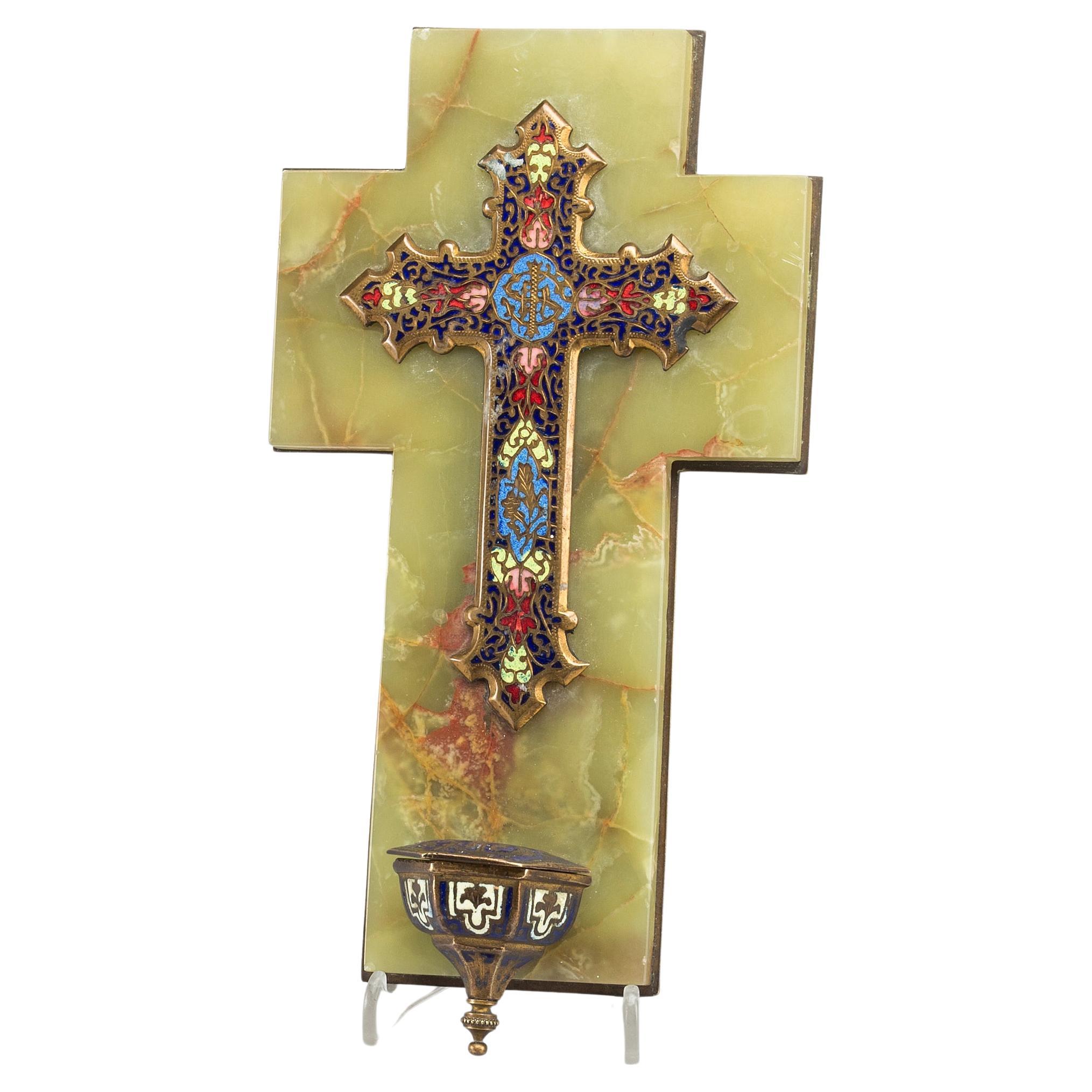 Kruzifix Kreuz  Cloisonné-Email auf Onyx montiert Europa, 1920 im Angebot